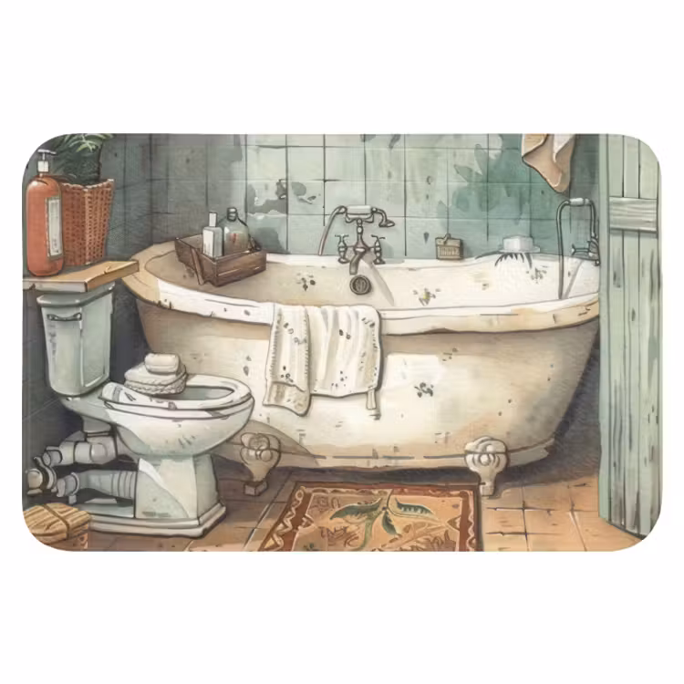 WC Mat - Vintage - Badkuip - Badkamer - Illustratie — 1