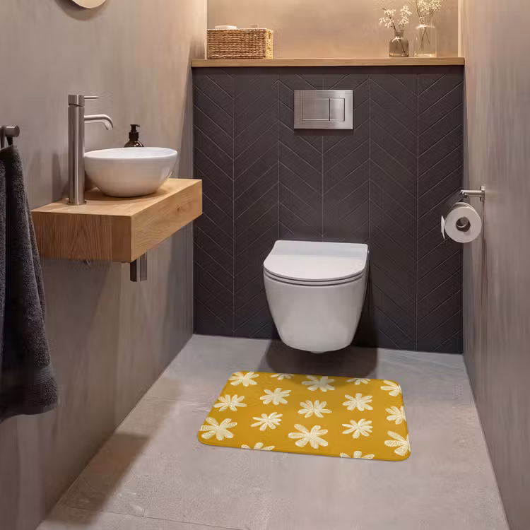 WC Mat - Bloem - Speels - Okergeel — 2