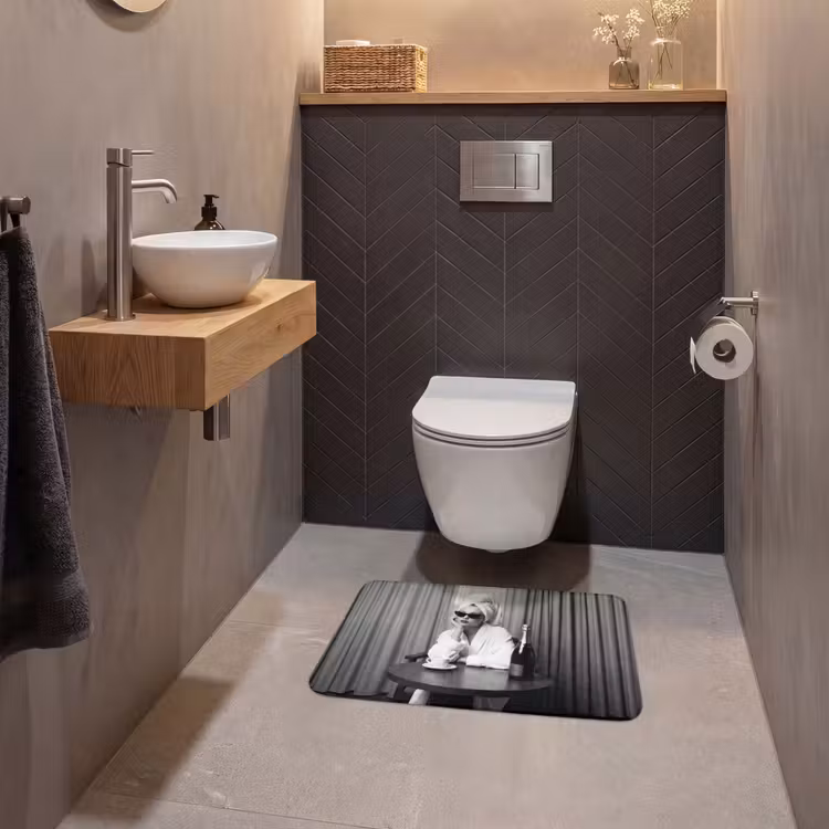 WC Mat - Vrouw - Bubbels - Zwart - Wit — 2