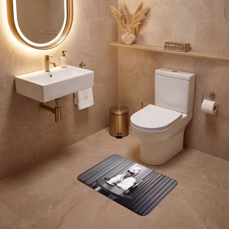 WC Mat - Vrouw - Bubbels - Zwart - Wit — 4
