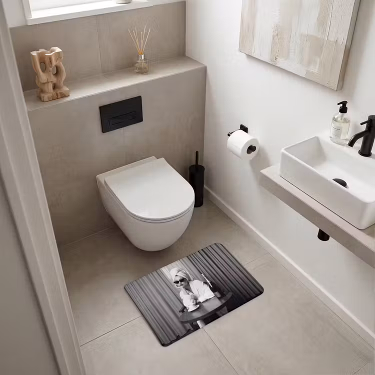 WC Mat - Vrouw - Bubbels - Zwart - Wit — 6