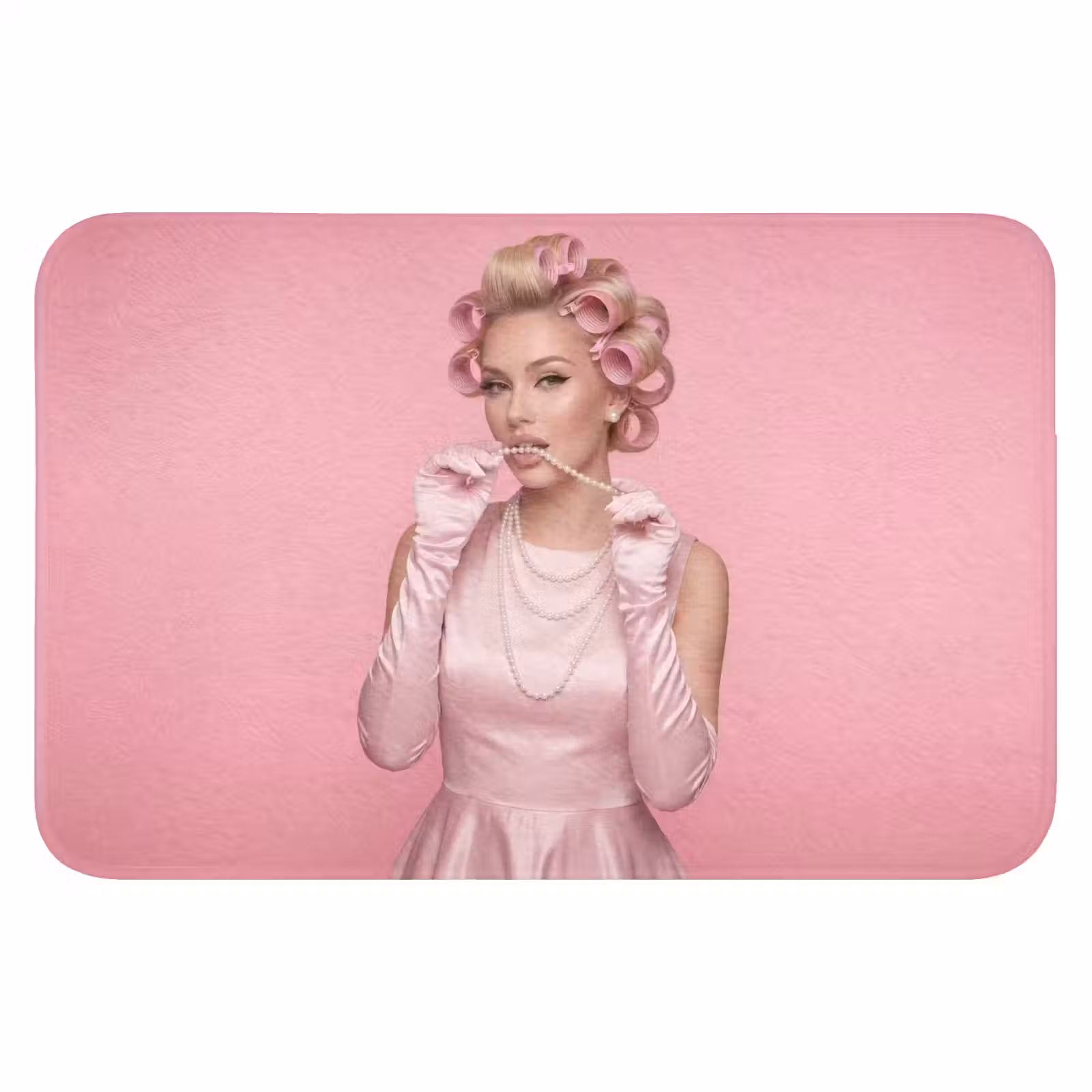WC Mat - Vrouw - Roze - Parelketting - Krulspelden — 1