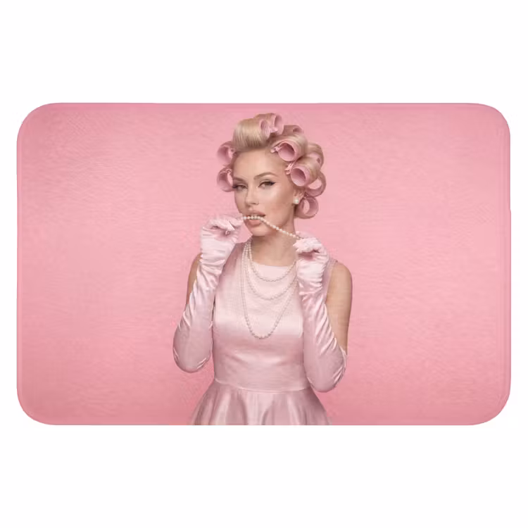 WC Mat - Vrouw - Roze - Parelketting - Krulspelden — 1