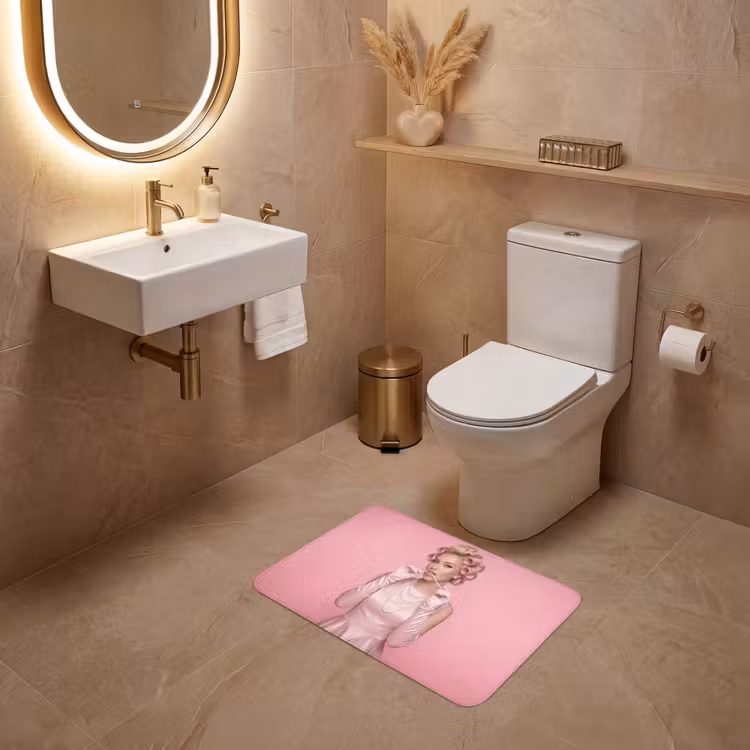 WC Mat - Vrouw - Roze - Parelketting - Krulspelden — 4