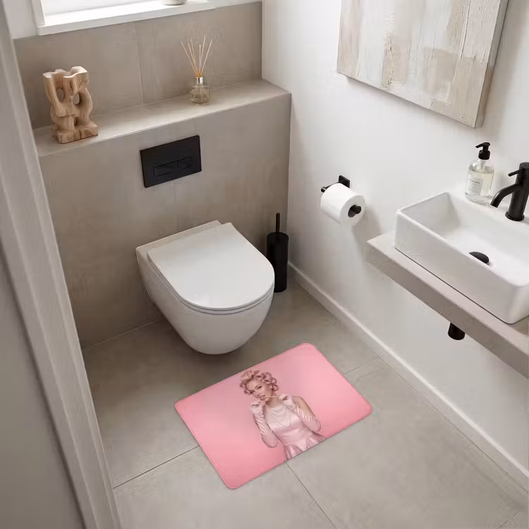 WC Mat - Vrouw - Roze - Parelketting - Krulspelden — 6
