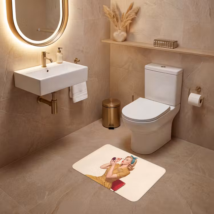 WC Mat - Illustratie - Mascara - Vrouw - Geel — 4