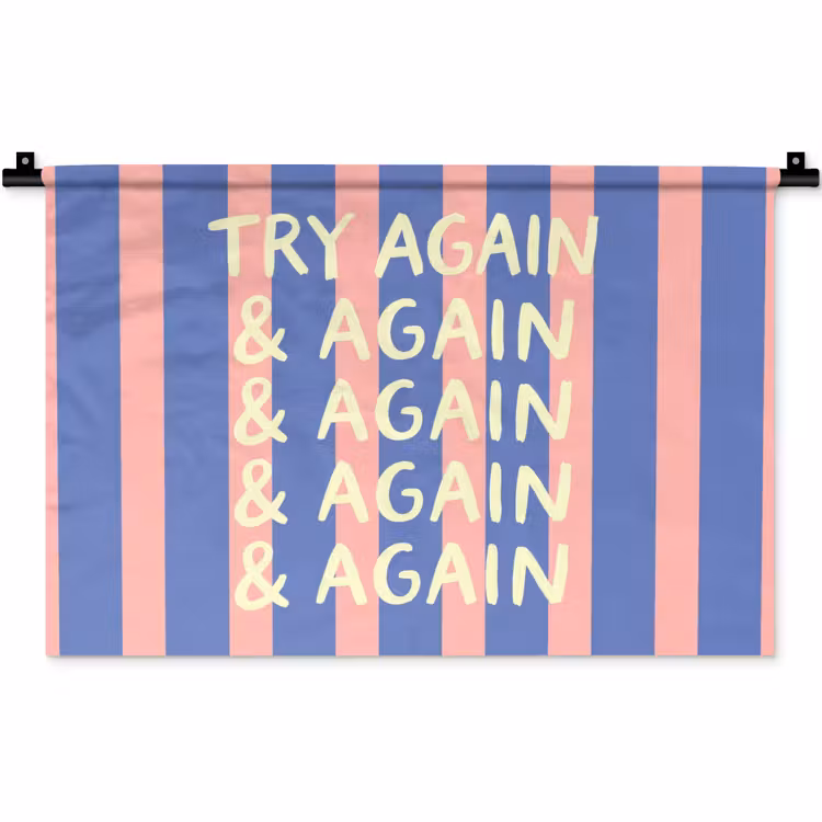 Wandkleed - Try again - Strepen - Roze - Verticaal - Blauw — 1