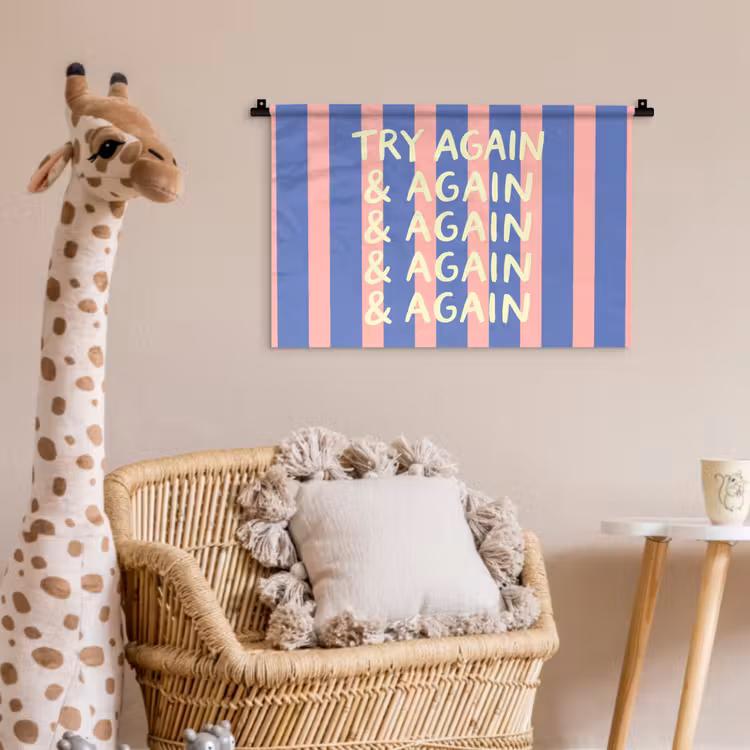Wandkleed - Try again - Strepen - Roze - Verticaal - Blauw — 5