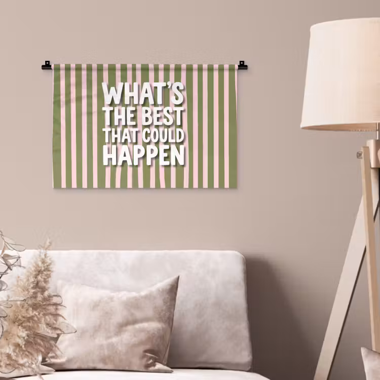 Wandkleed - What's the best that could happen - Strepen - Groen - Roze — 2