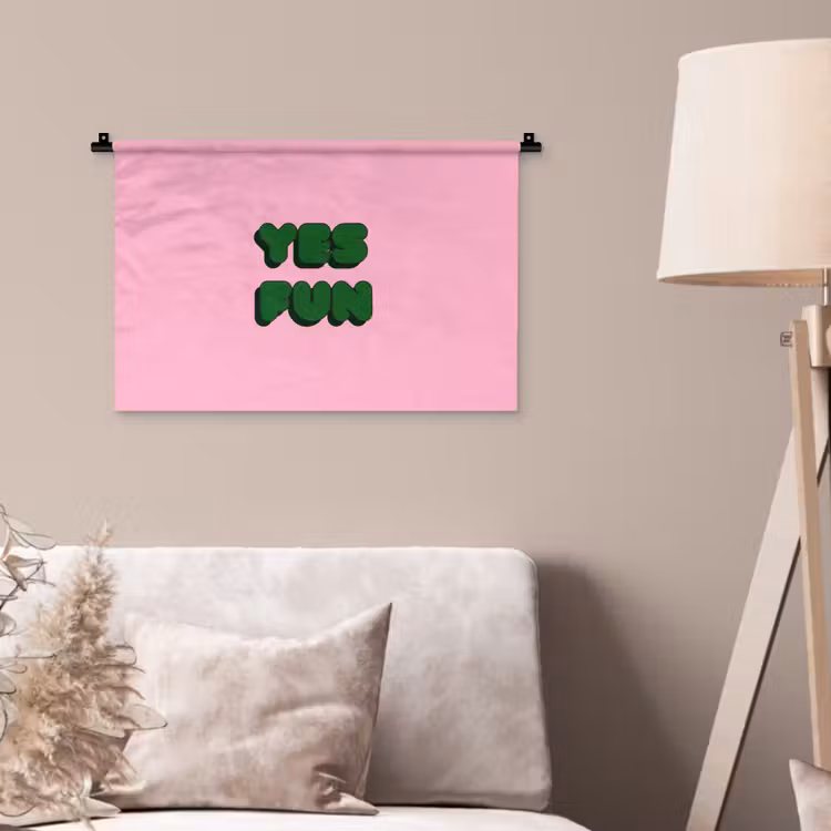 Wandkleed - Yes fun - Groen - Roze — 2