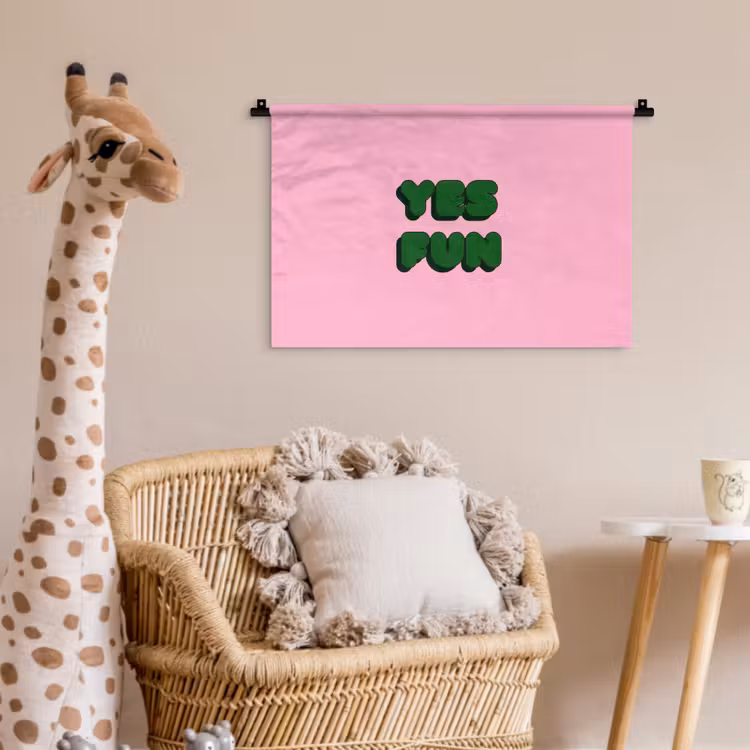 Wandkleed - Yes fun - Groen - Roze — 5