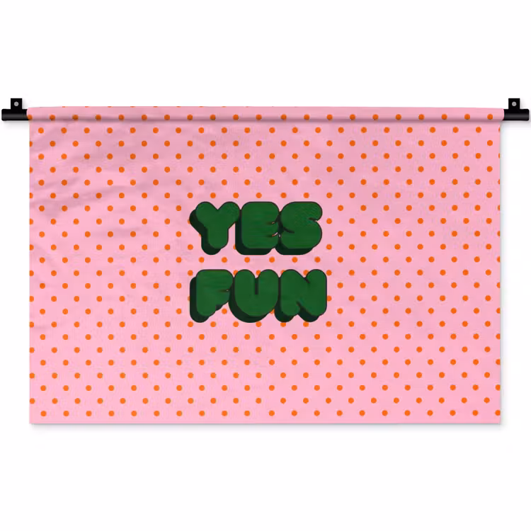 Wandkleed - Yes fun - Groen - Roze - Stippen — 1