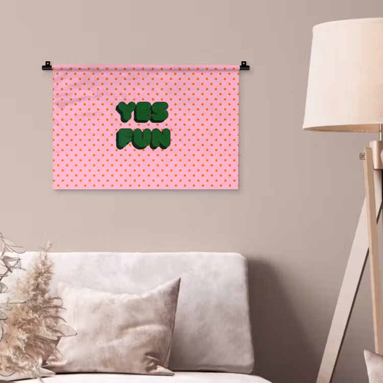 Wandkleed - Yes fun - Groen - Roze - Stippen — 2