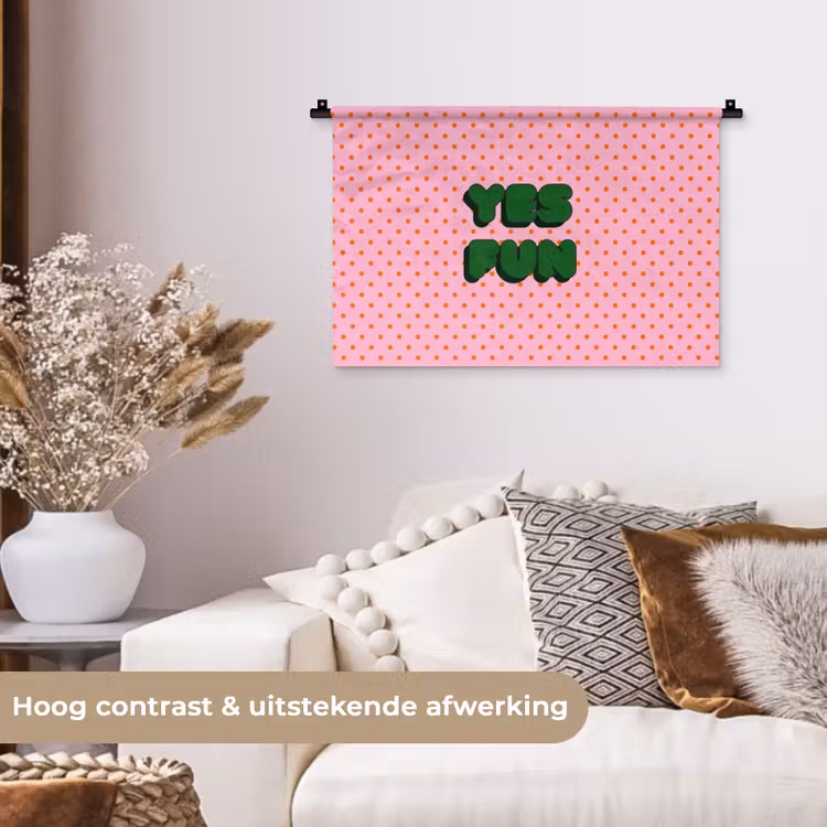 Wandkleed - Yes fun - Groen - Roze - Stippen — 4