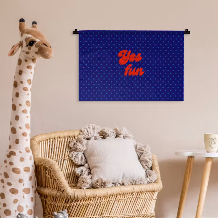 Wandkleed - Yes fun - Rood - Blauw - Stippen — 5