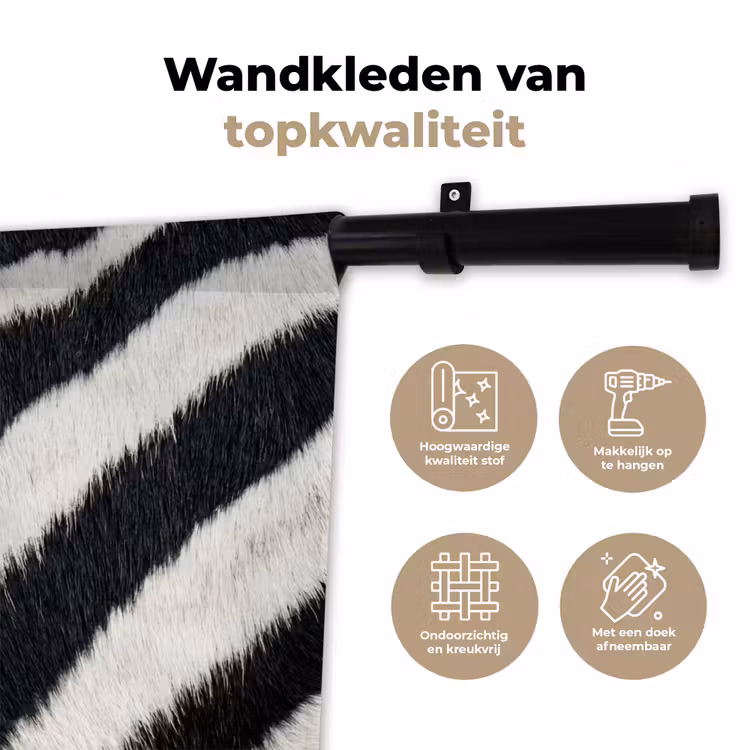 Wandkleed - Zebra - Vacht - Klassiek - Zwart - Wit — 3