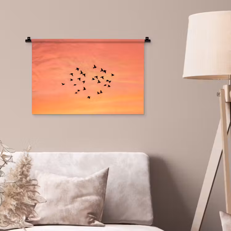 Wandkleed - Zwerm - Vogels - Oranje — 2