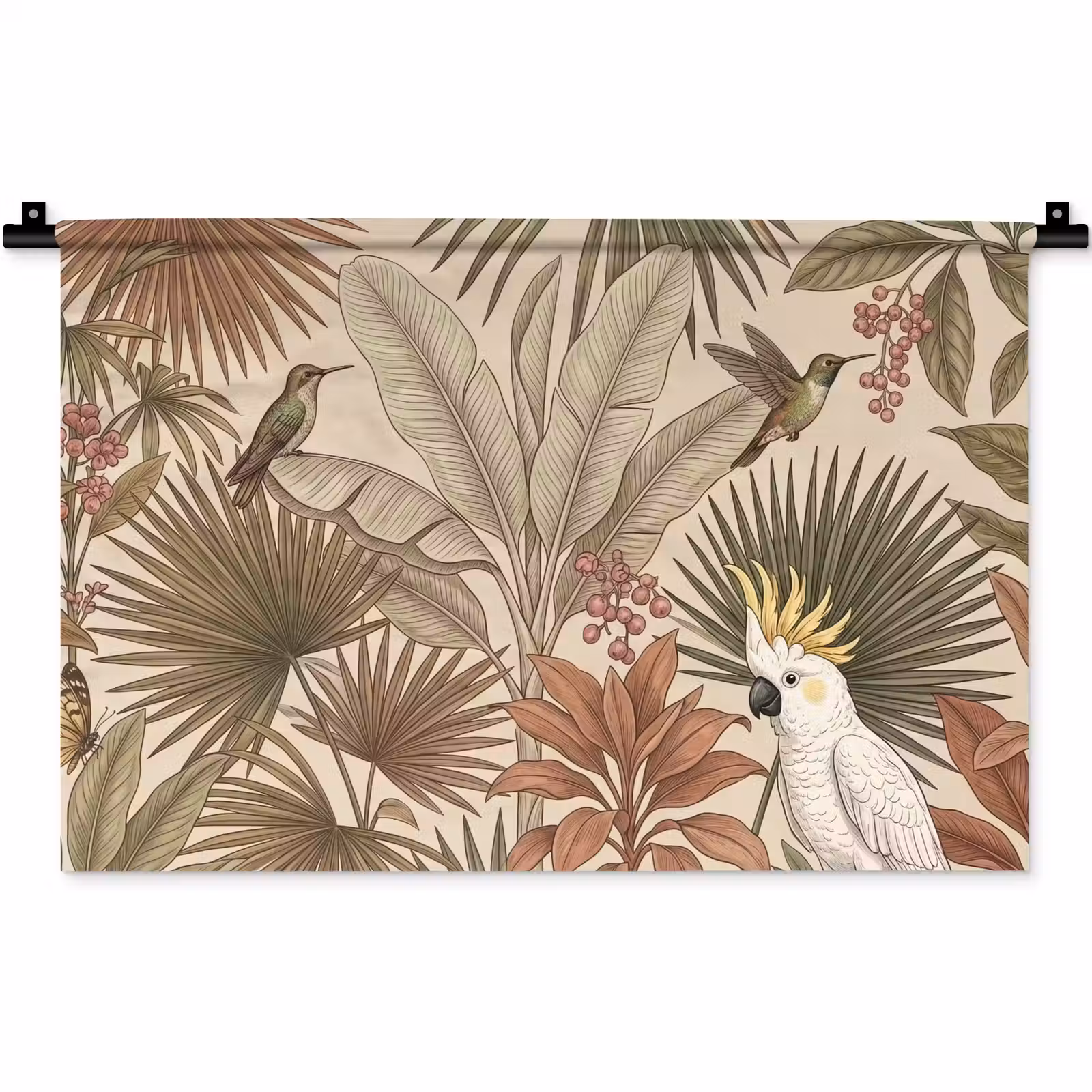 Wandkleed - Tropisch - Vogels - Beige — 1