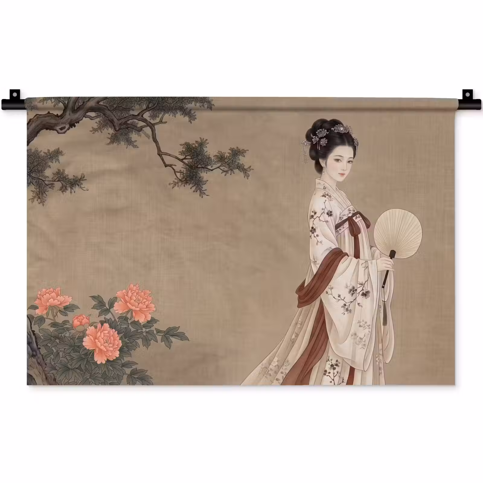 Wandkleed - Vrouw - Azië - Kunst - Beige — 1