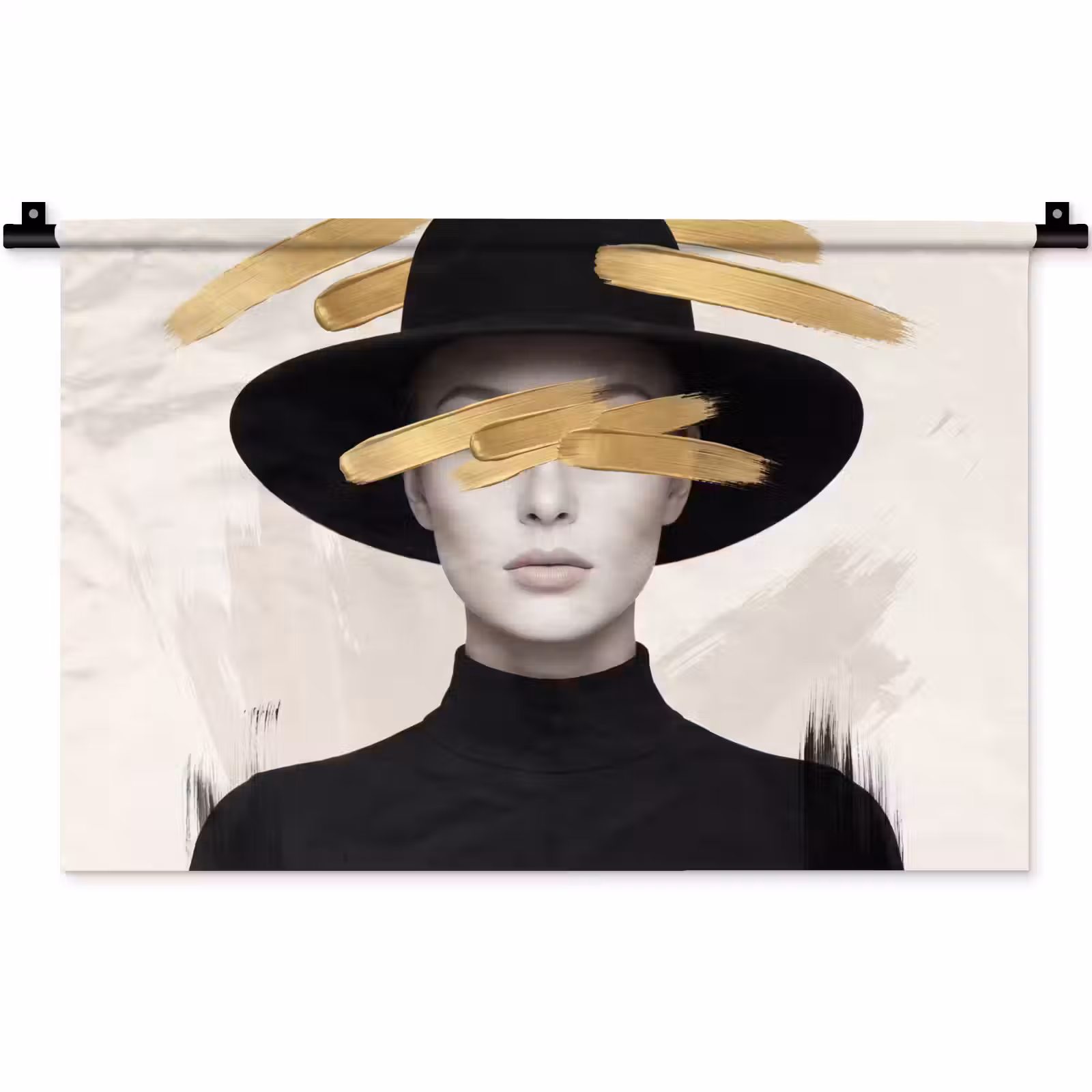 Wandkleed - Vrouw - Portret - Modern - Goud - Kunst — 1