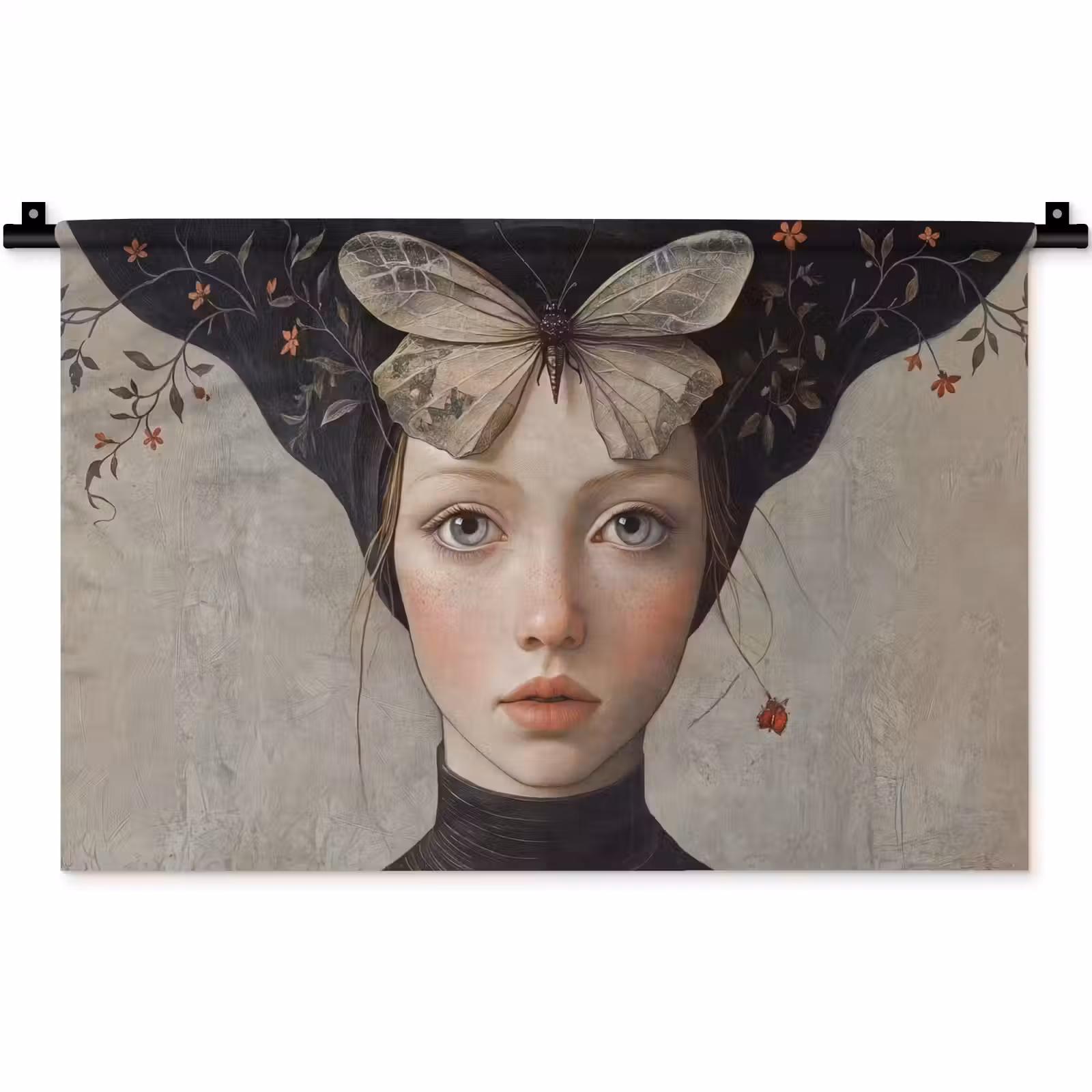 Wandkleed - Woman - Butterfly - Art - Classic - Muted — 1