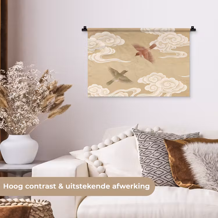 Wandkleed - Vogels - Vliegen - Beige — 4