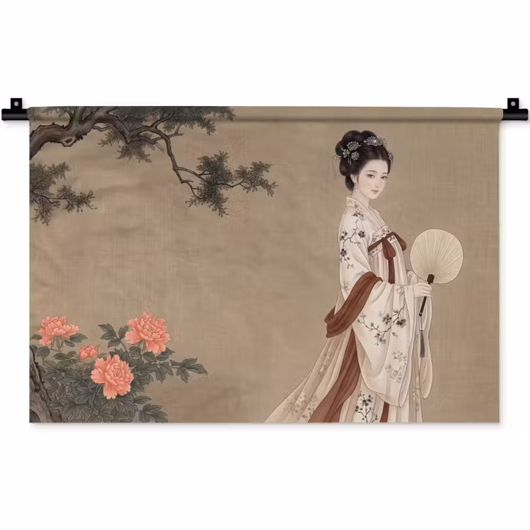 Wandkleed - Vrouw - Azië - Kunst - Beige — 1