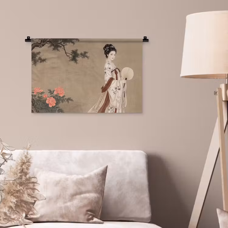 Wandkleed - Vrouw - Azië - Kunst - Beige — 2