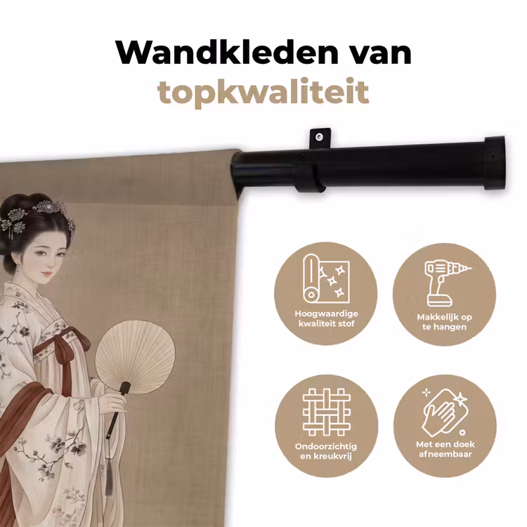 Wandkleed - Vrouw - Azië - Kunst - Beige — 3