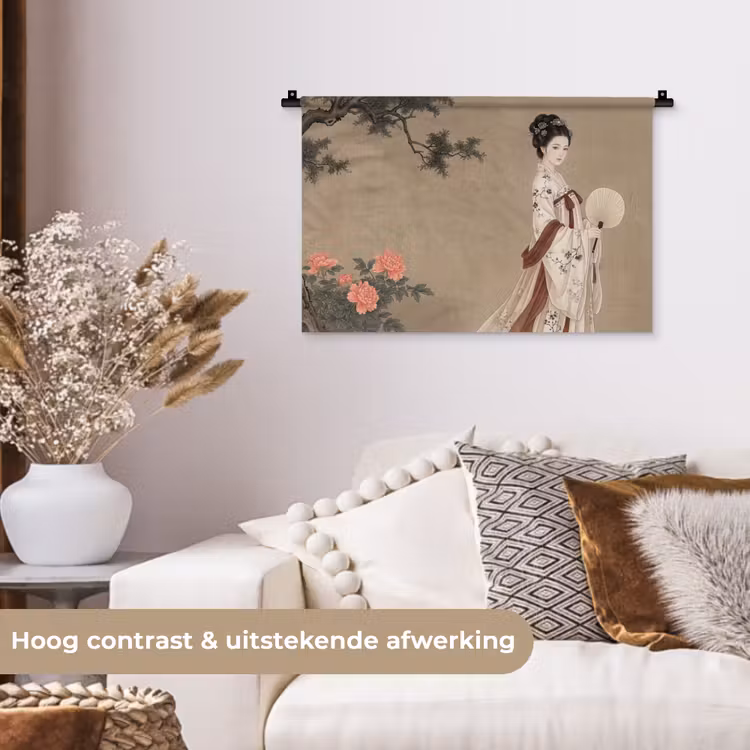 Wandkleed - Vrouw - Azië - Kunst - Beige — 4