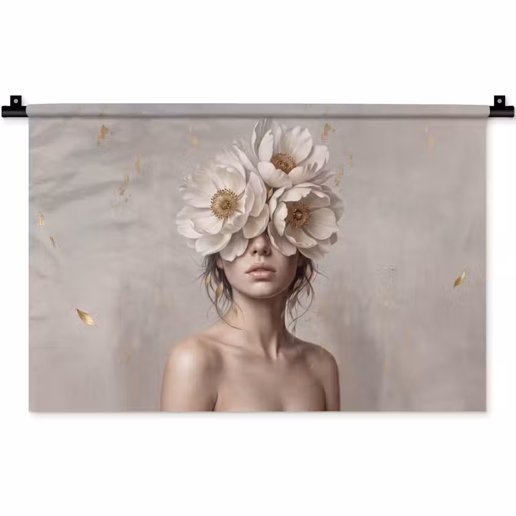 Wandkleed - Vrouw - Pioenroos - Wit — 1