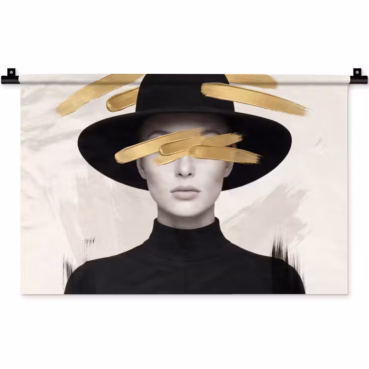 Wandkleed - Vrouw - Portret - Modern - Goud - Kunst — 1