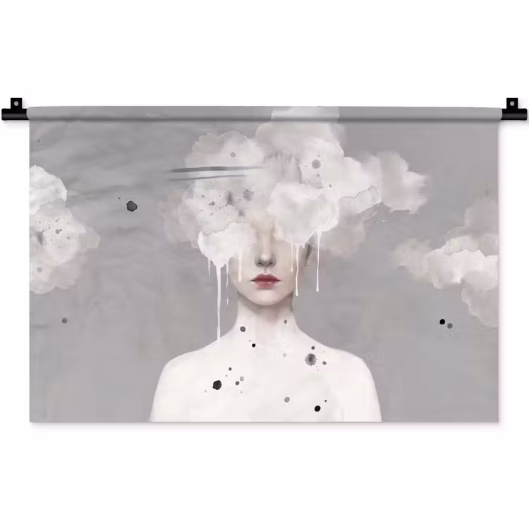 Wandkleed - Vrouw - Wolk - Grijs — 1