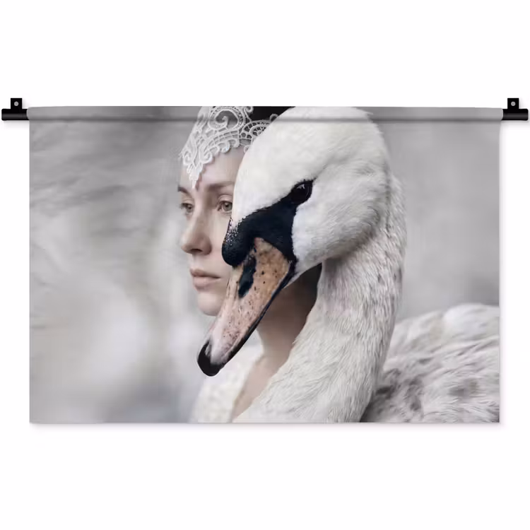 Wandkleed - Vrouw - Zwaan - Wit — 1