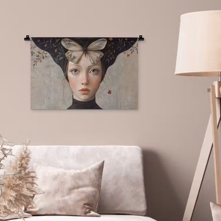 Wandkleed - Woman - Butterfly - Art - Classic - Muted — 2