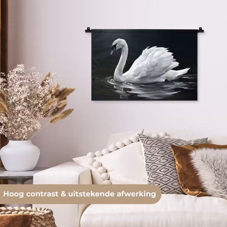 Wandkleed - Zwaan - Water - Natuur - Realistisch - Wit — 4