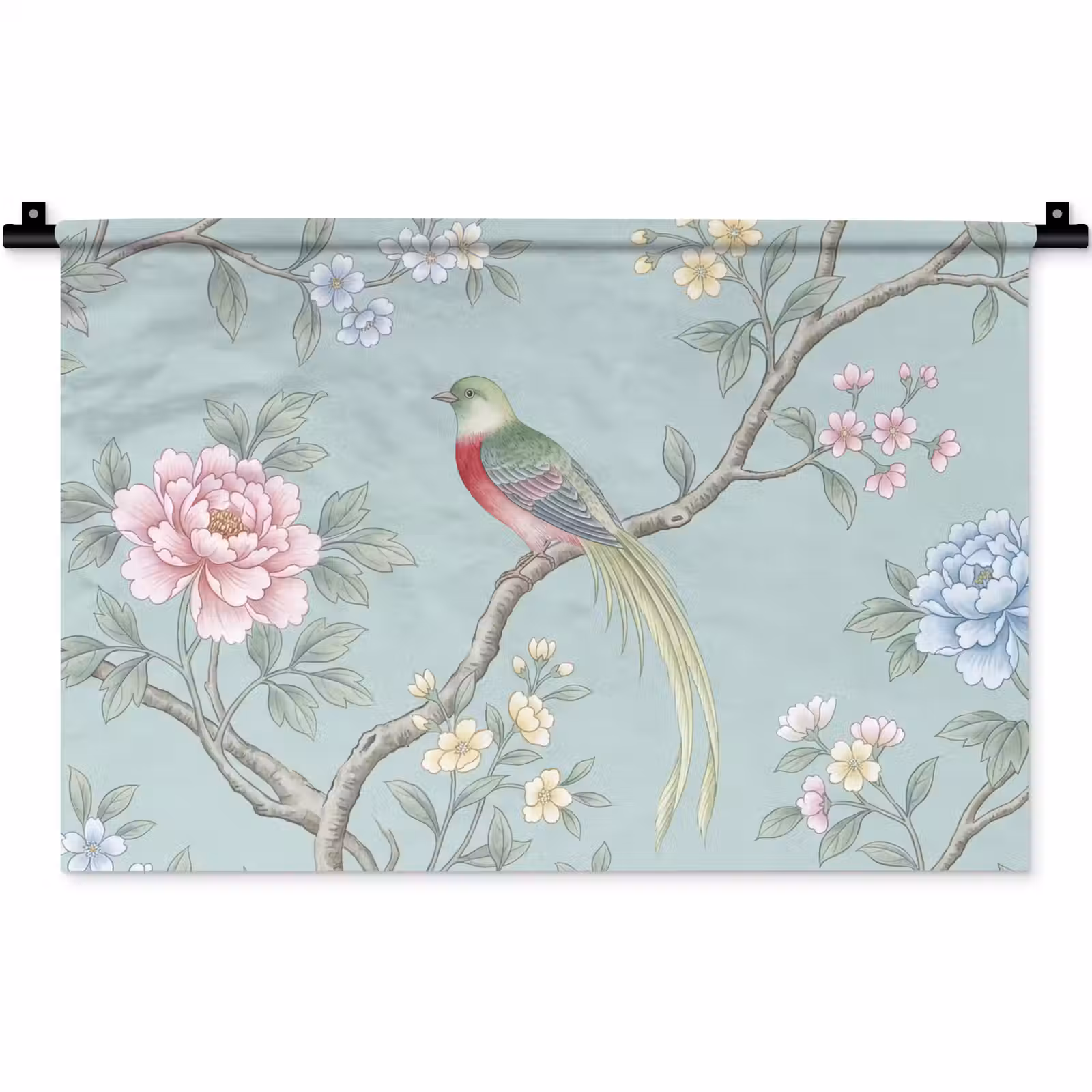 Wandkleed - Vogel - Bloemen - Kleurrijk — 1
