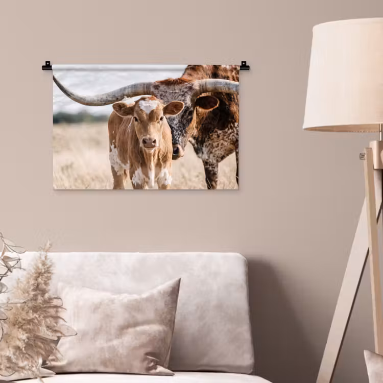 Wandkleed - Texas Longhorn - Kalf - Weide - Dieren — 2