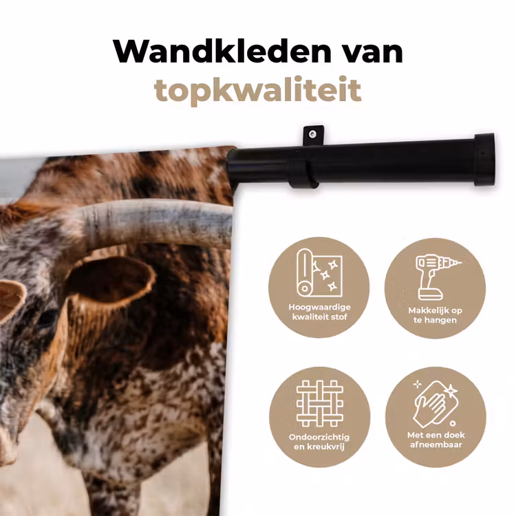 Wandkleed - Texas Longhorn - Kalf - Weide - Dieren — 3