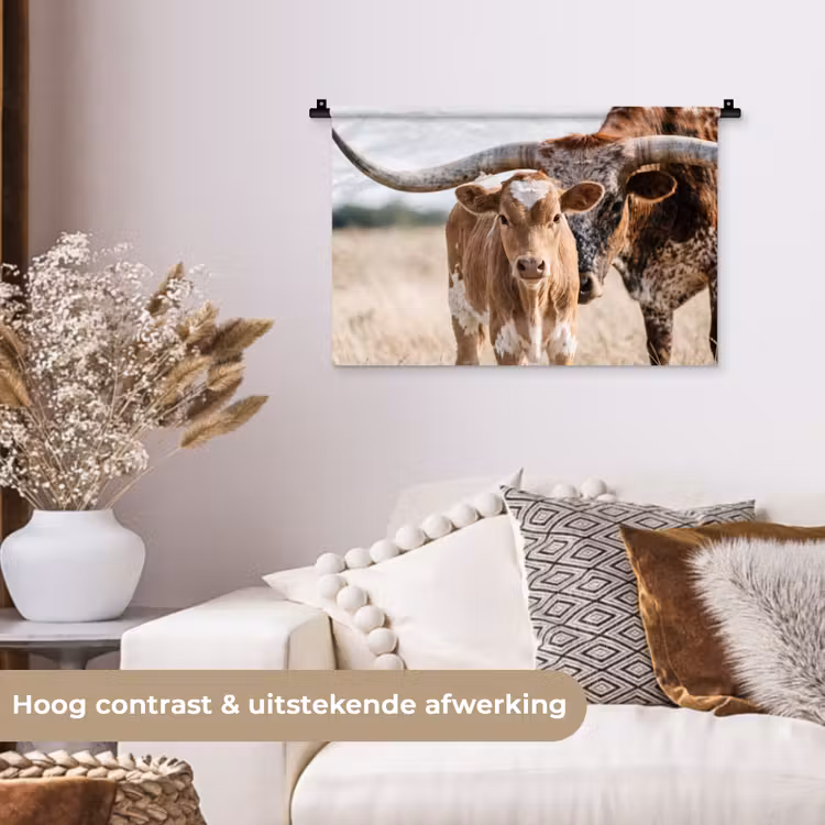 Wandkleed - Texas Longhorn - Kalf - Weide - Dieren — 4