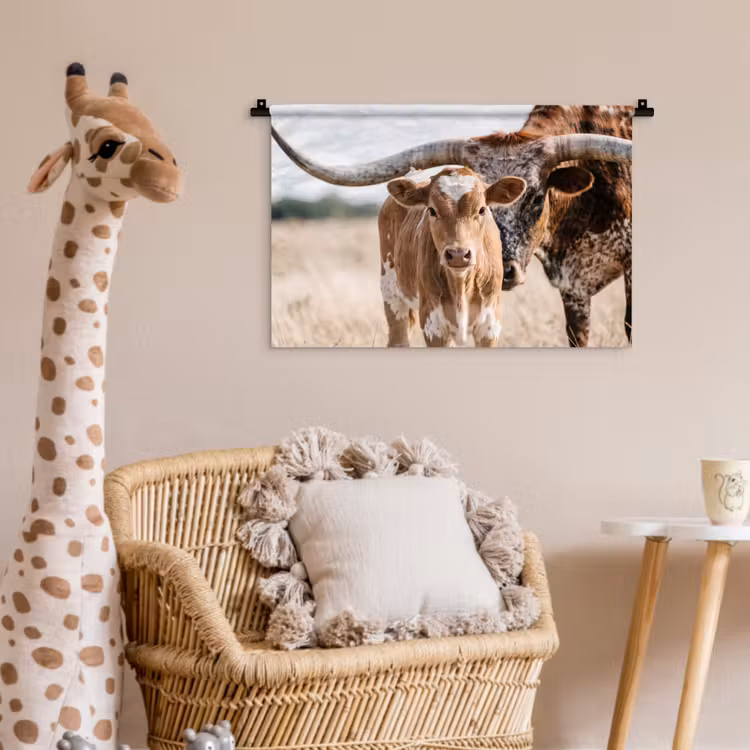 Wandkleed - Texas Longhorn - Kalf - Weide - Dieren — 5