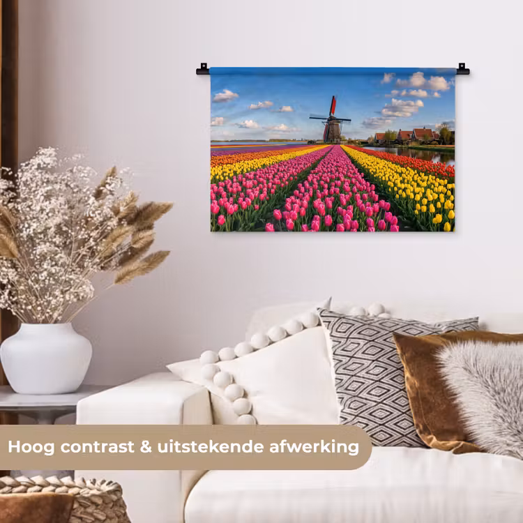 Wandkleed - Tulpen - Holland - Molen - Kleurrijk — 4