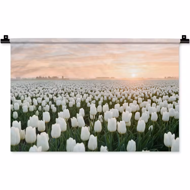 Wandkleed - Tulpen - Landschap - Wit — 1