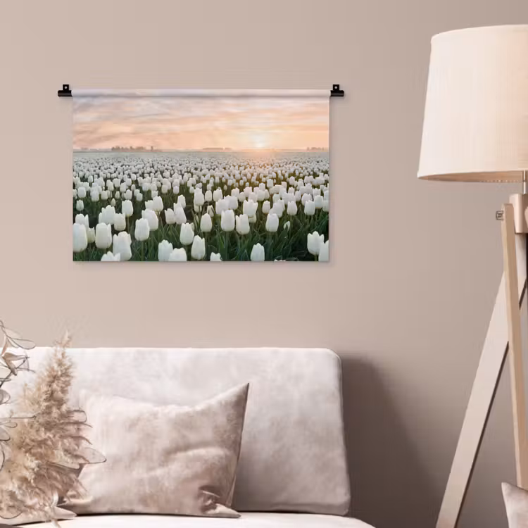 Wandkleed - Tulpen - Landschap - Wit — 2