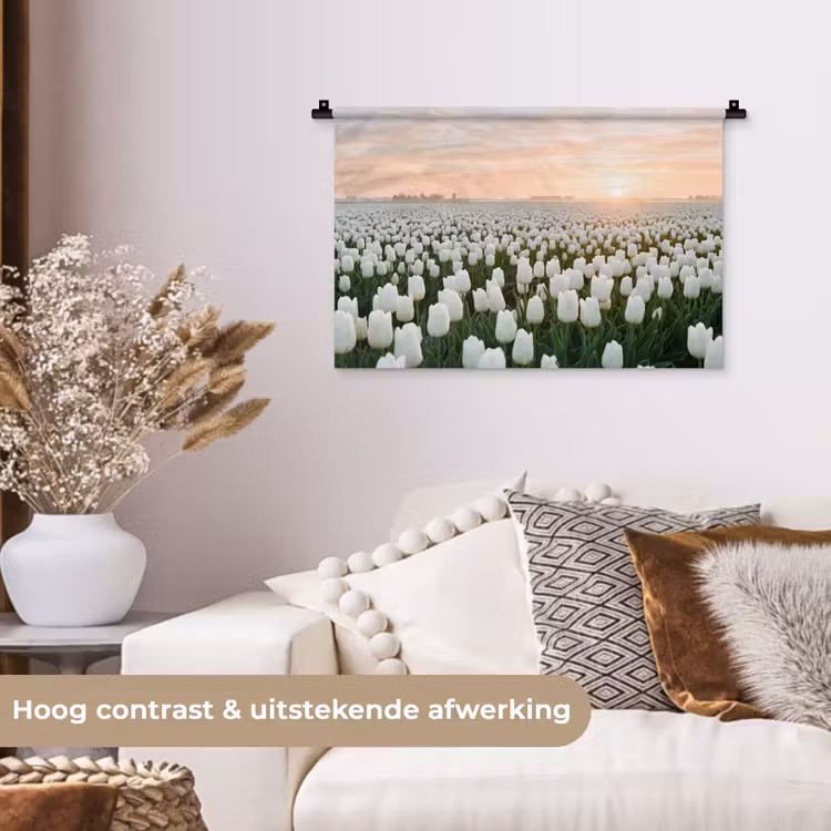 Wandkleed - Tulpen - Landschap - Wit — 4