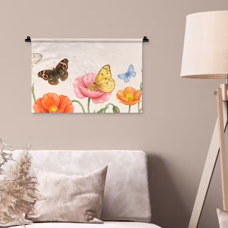 Wandkleed - Vlinders - Klaprozen - Illustratie - Kleurrijk — 2