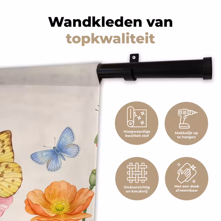 Wandkleed - Vlinders - Klaprozen - Illustratie - Kleurrijk — 3