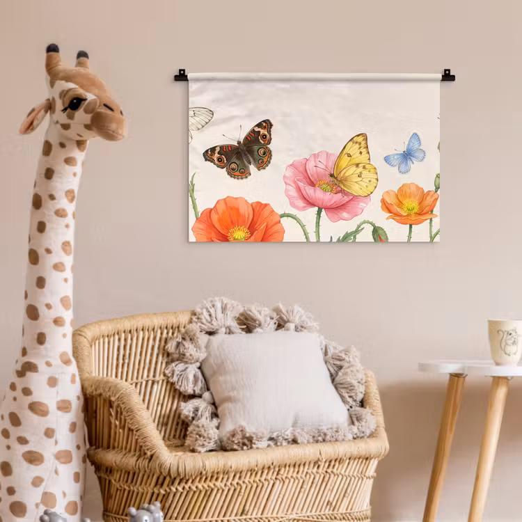 Wandkleed - Vlinders - Klaprozen - Illustratie - Kleurrijk — 5