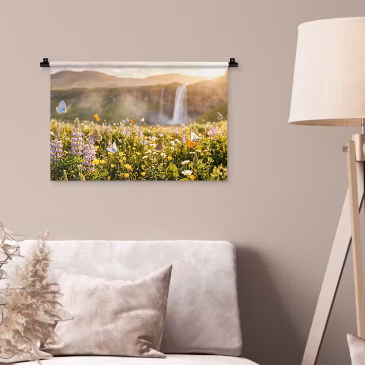 Wandkleed - Vlinders - Waterval - Bloemenveld — 2