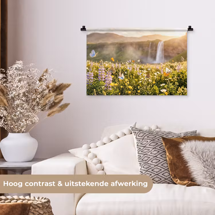 Wandkleed - Vlinders - Waterval - Bloemenveld — 4